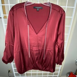 Wine wrap blouse w embellished neckline